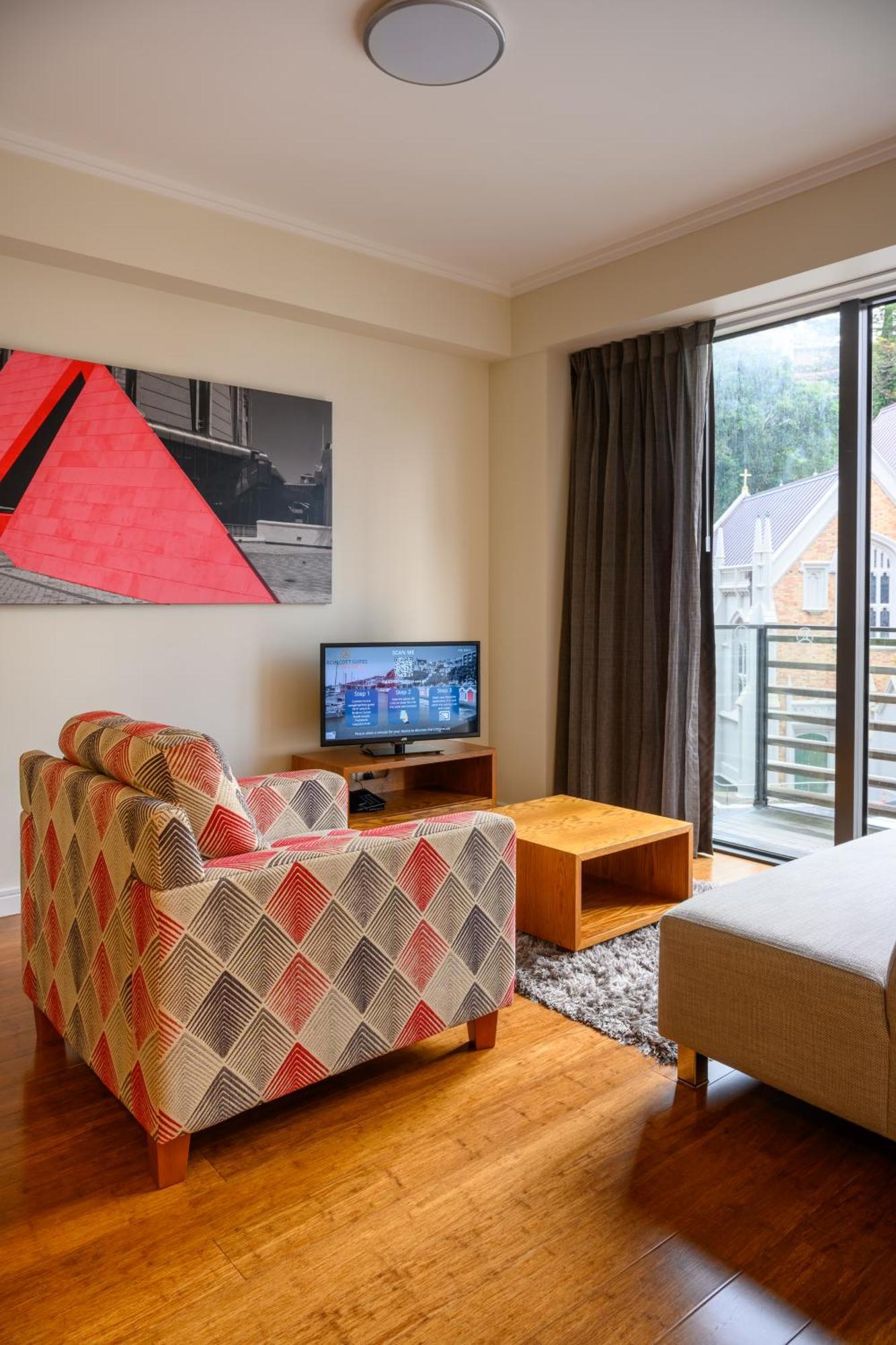 Boulcott Suites Wellington Kültér fotó A living room in a typical apartment